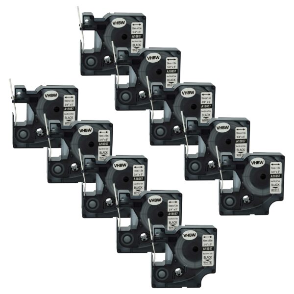 10x Fita de Etiquetas compatível Dymo 18057 - Preto sobre Branco, Tubo Termorretrátil, 19 mm