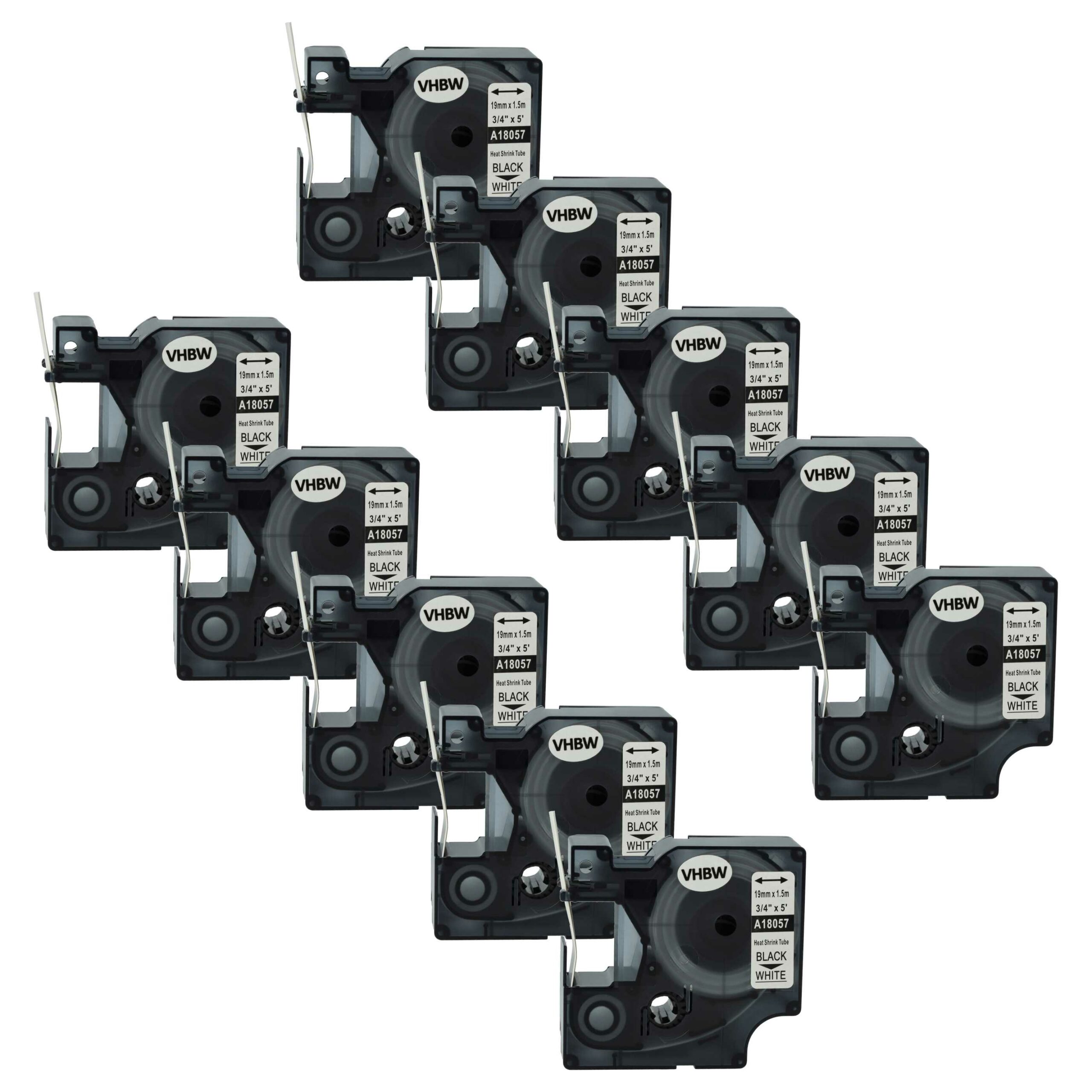 10x Fita de Etiquetas compatível Dymo 18057 - Preto sobre Branco, Tubo Termorretrátil, 19 mm