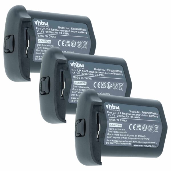 Pack 3x Bateria vhbw LP-E4N para Canon - 2200mAh, 11.1V, Li-Ion