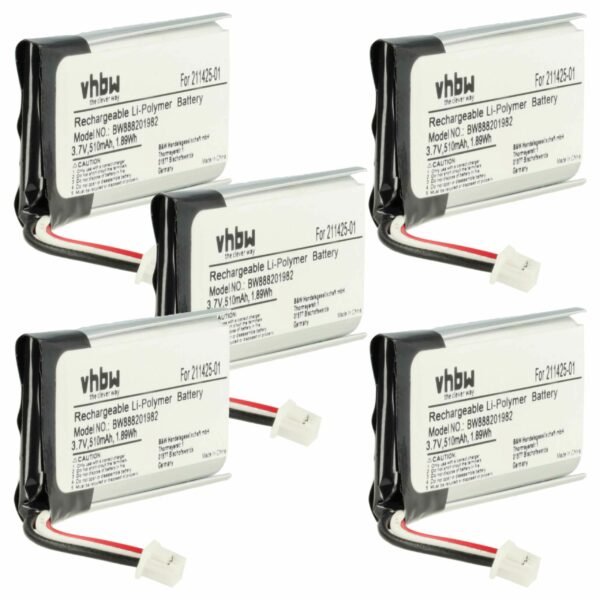 Bateria vhbw para auriculares sem fio Plantronics - 510 mAh 3.7 V Li-polymer (pack 5x)