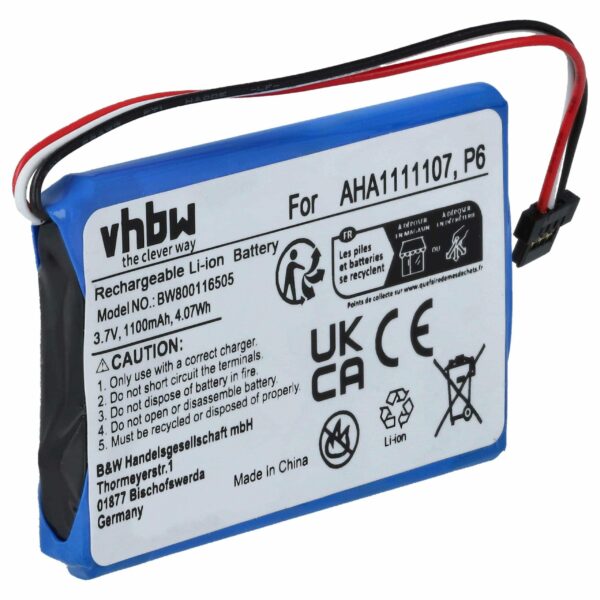 Bateria vhbw para TomTom GPS - Substitui AHA11111010, AHA1111107, P6 - 1100mAh, 3.7V