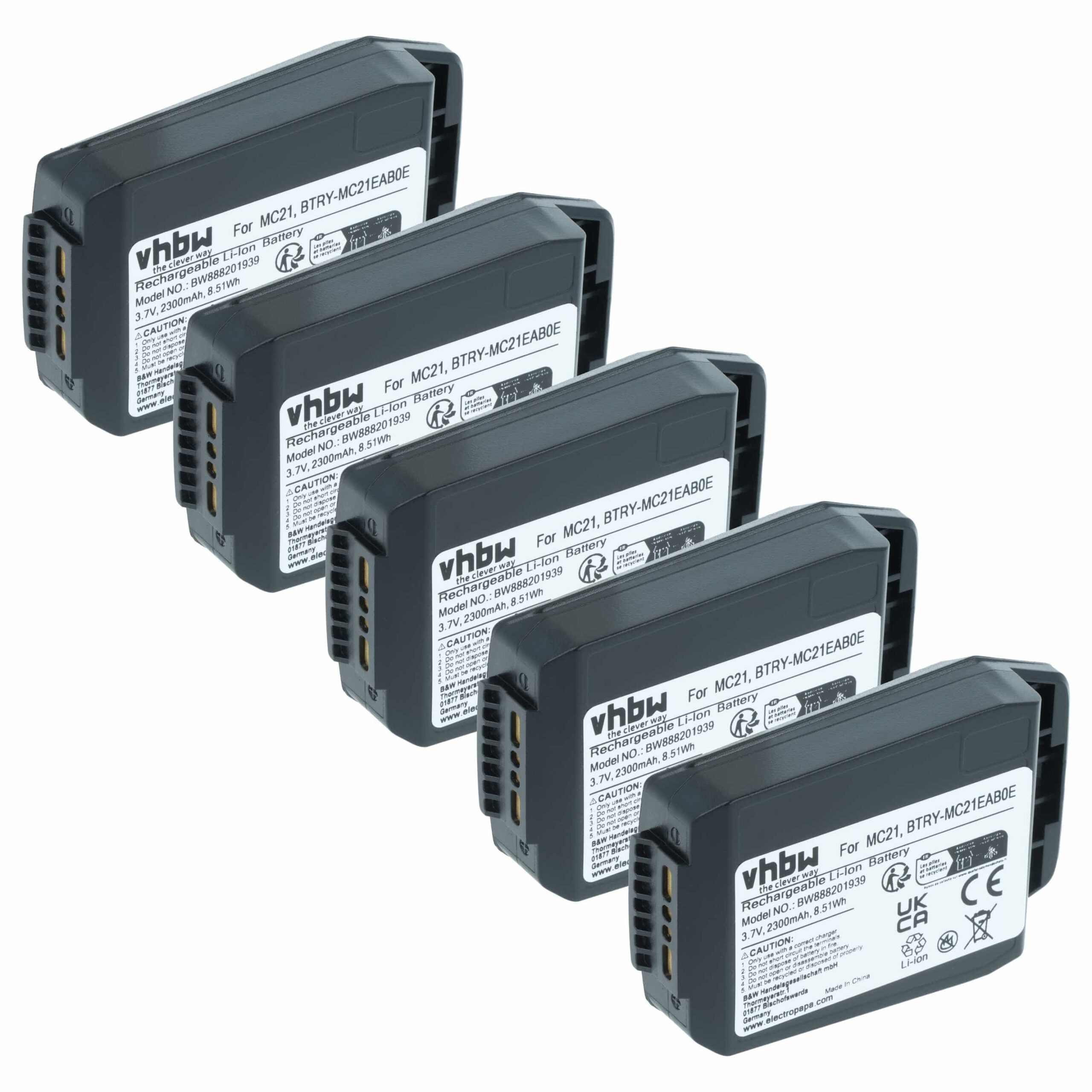 Bateria vhbw 5x para Motorola 82-105612-01, BTRY-MC21EAB0E - 2300mAh, 3.7V