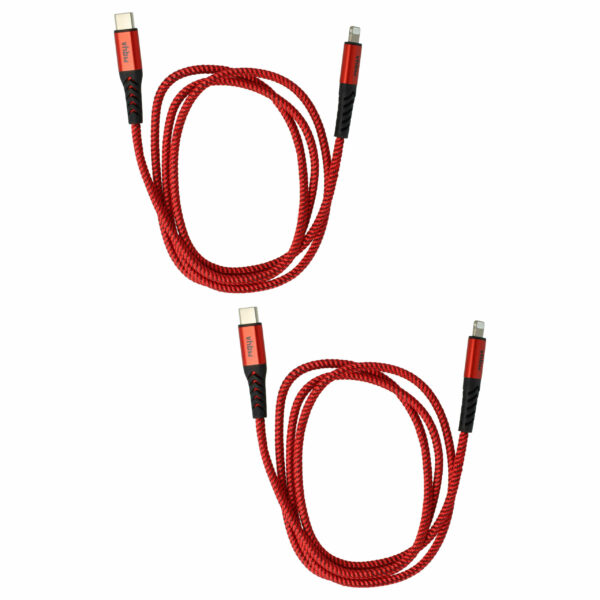 Cabo Lightning USB-C Thunderbolt 3 para Apple MacBook iPhone iPad - 100cm - Preto/Vermelho (Pack 2x)