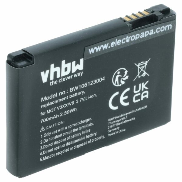 Bateria para Telemóvel compatível com Motorola BZ60 - 700 mAh 3.7 V Li-Ion vhbw