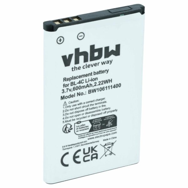Bateria para Telemóvel vhbw Compatível com Bea-fon C140/C240, EU001B, S400 EU001W - 600 mAh 3.7 V Li-Ion