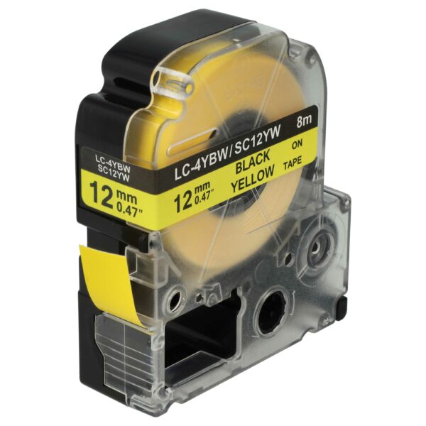 Fita de Etiquetas vhbw Compatível com Epson LC-4WBW - 12 mm Preto sobre Amarelo