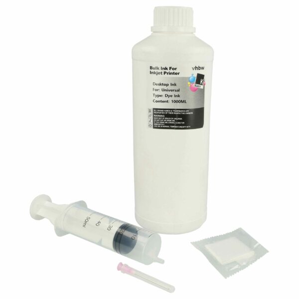 Tinta de Recarga Preta vhbw para Impressoras Canon, HP e outras - 1000 ml