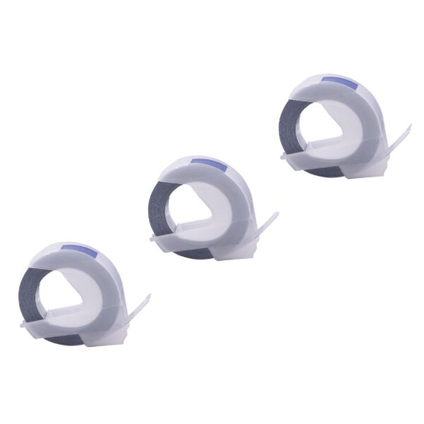 3x Fita de Etiquetas 3D Embossada - Compatível Dymo 520106, S0898140 - 9 mm Branco sobre Azul