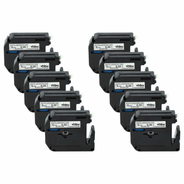 Pack 10x Fita Adesiva para Máquina de Etiquetas Brother M-K221 - 9 mm Preto sobre Branco