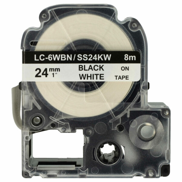 Fita de etiqueta compatível com Epson LC-6WBN - 24 mm Preto sobre Branco