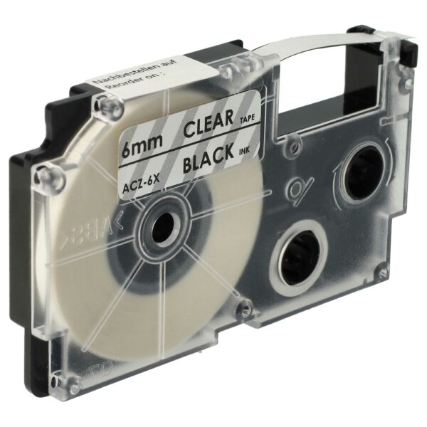 Fita para roteladora vhbw substitui Casio XR-6X1, XR-6X - 6 mm, Preto sobre Transparente