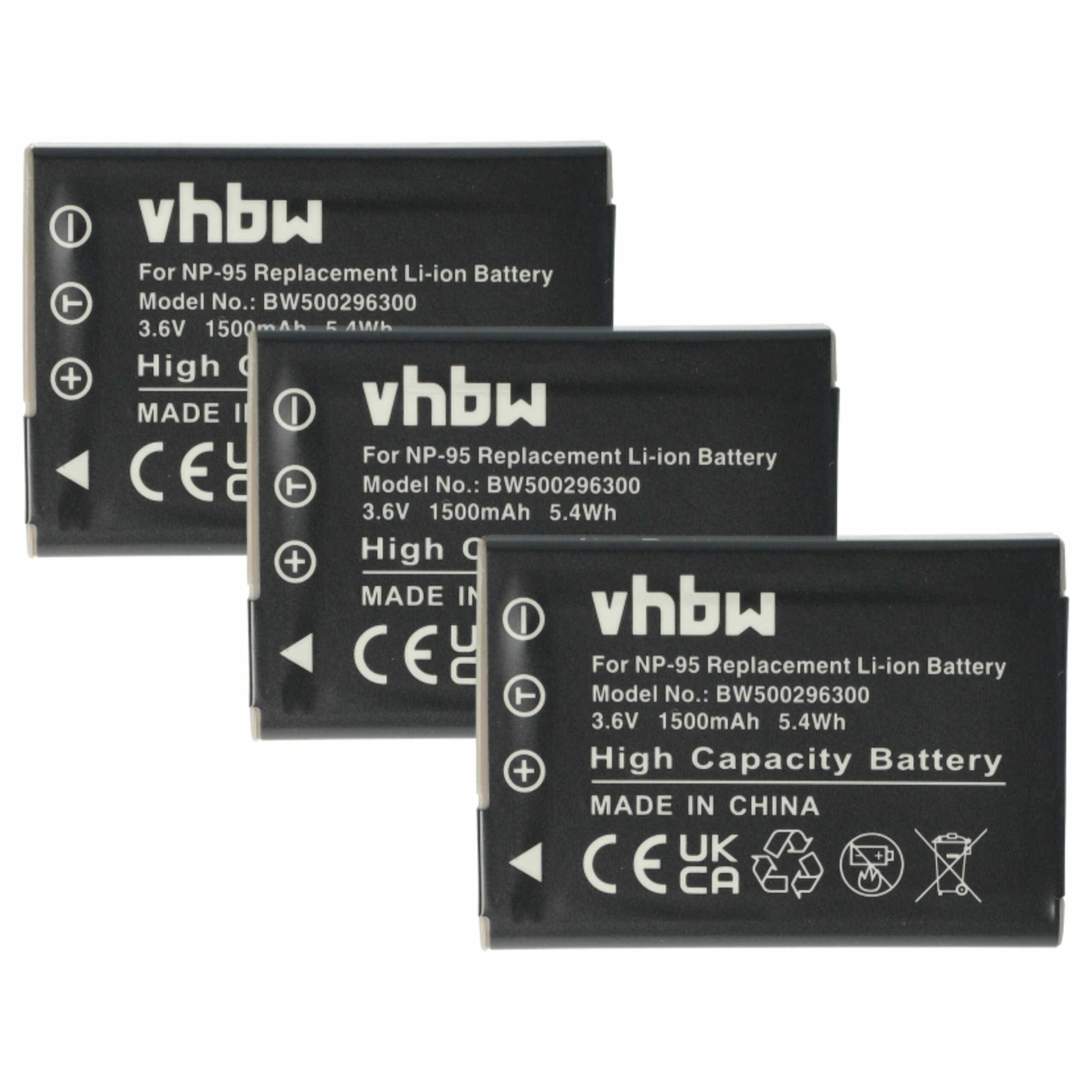 Pack 3 Baterias vhbw NP-95 para Fujifilm - 1500mAh, 3.6V, Li-Ion