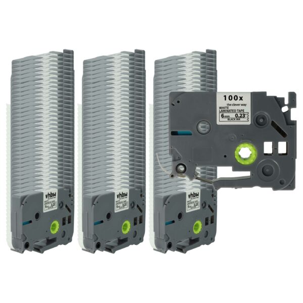 Pack 100x Fita de Etiqueta compatível Brother TZE-211, TZ-211 - 6 mm Preto e Branco
