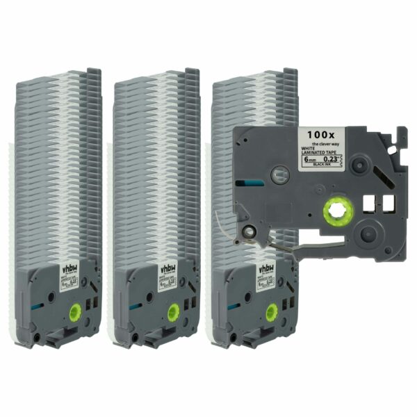 Pack 100x Fita de Etiqueta compatível Brother TZE-211, TZ-211 - 6 mm Preto e Branco