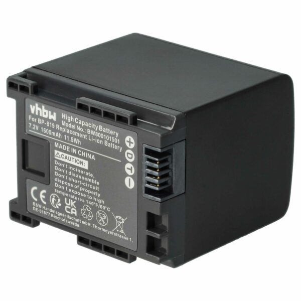 Bateria vhbw para Câmaras Canon - Substitui BP-819, 1600 mAh, 7.2 V Li-Ion