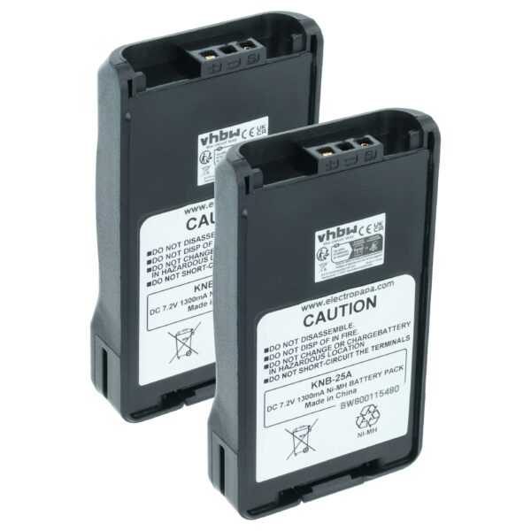 Baterias para Rádio vhbw 2x (1300 mAh, 7.2 V, NiMH) substitui Kenwood KNB-24L, KNB-25A