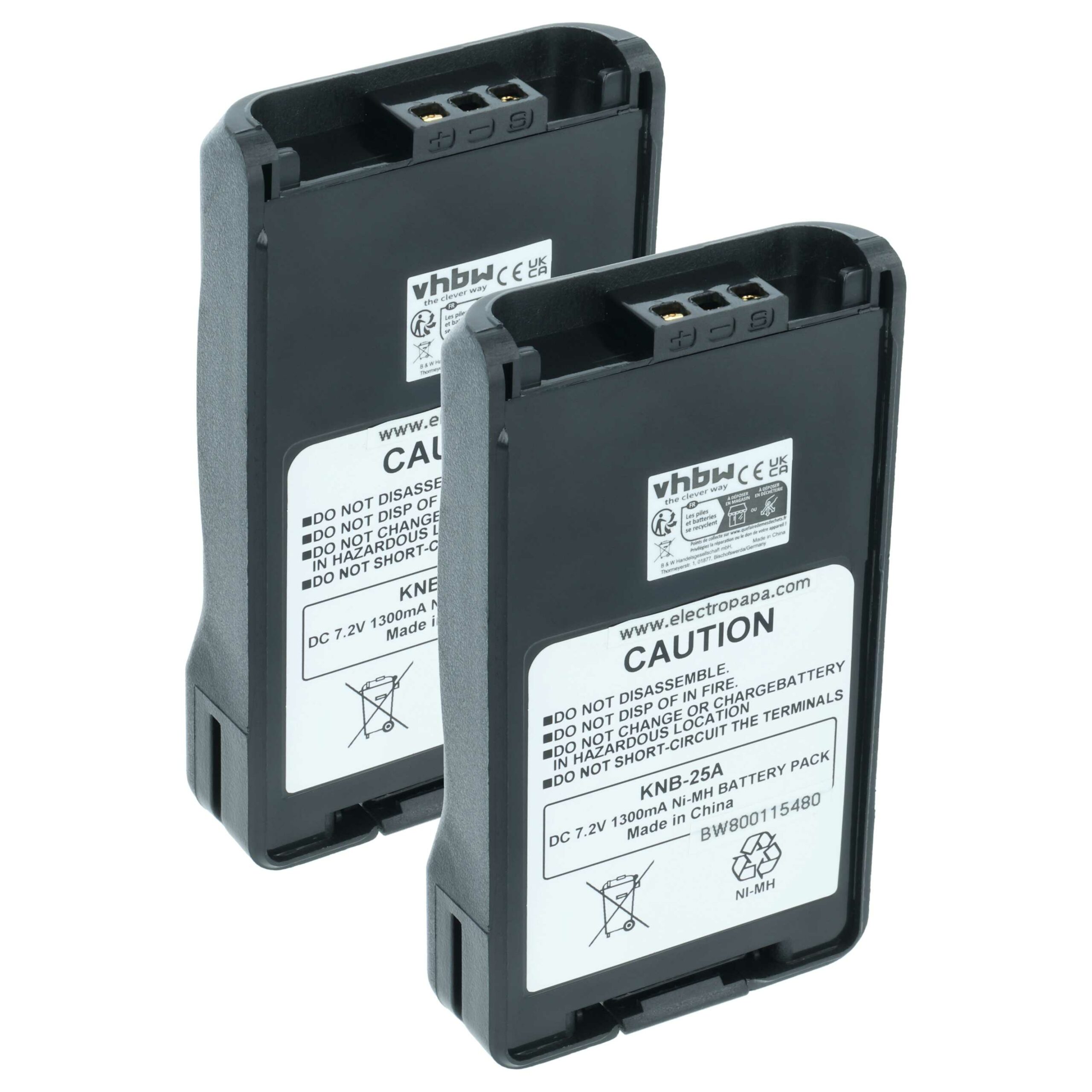 Baterias para Rádio vhbw 2x (1300 mAh, 7.2 V, NiMH) substitui Kenwood KNB-24L, KNB-25A