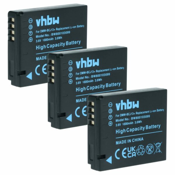 3x Bateria substitui Leica BP-DC10E, BP-DC10 - 1000mAh, 3.6V, Li-Ion com Chip de Info