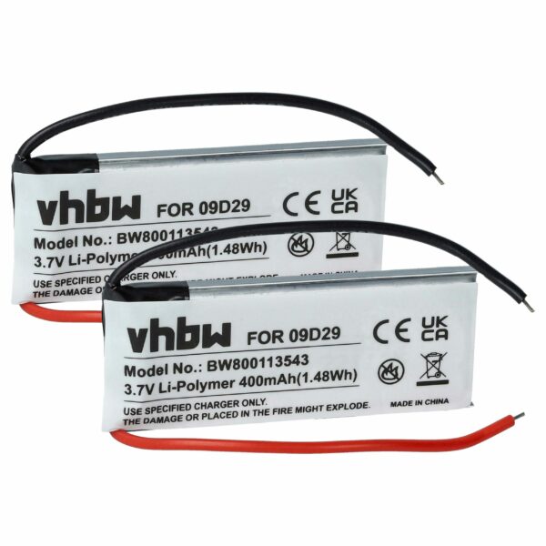 Bateria de Substituição vhbw para Auscultadores Wireless Cardo/Albrecht/Midland - 2x 400 mAh 3.7V Li-polymer