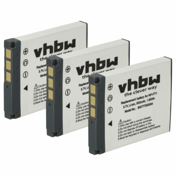 Pack 3 Baterias vhbw NP-FT1 para Sony - 500mAh, 3.6V, Li-Ion