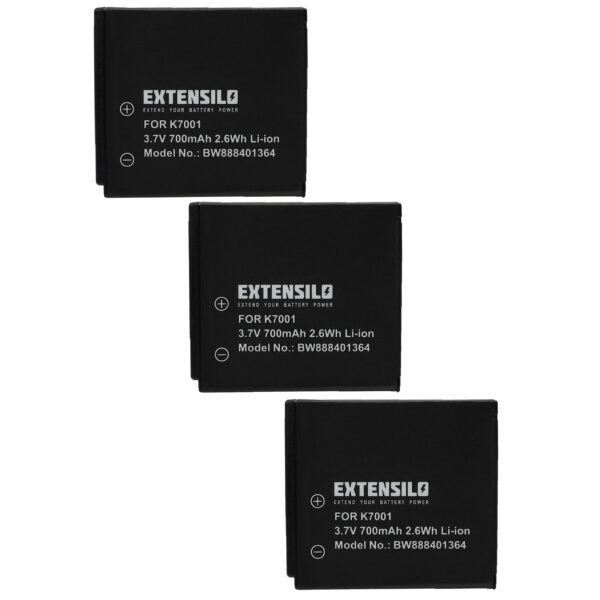 3x Baterias EXTENSILO para Kodak Klic 7001 - 700mAh, 3.7V