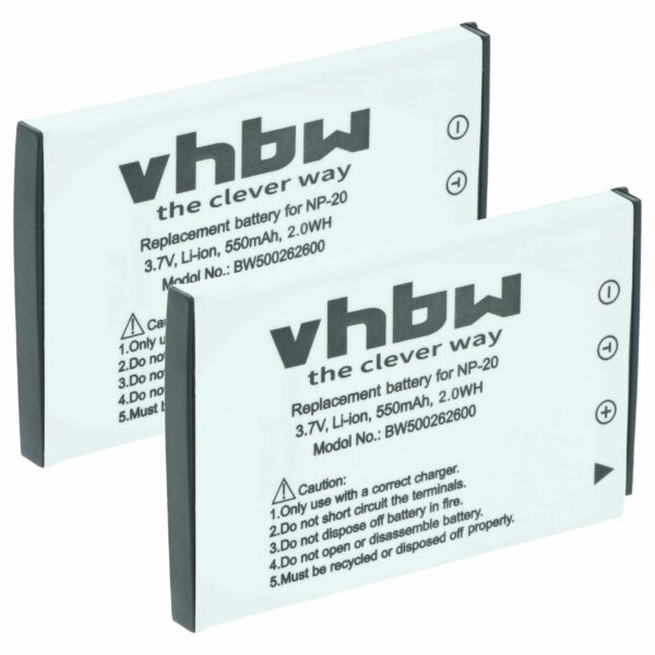 2x Bateria vhbw substitui Casio NP-20DBA, NP-20 - 550mAh, 3.6V, Li-Ion