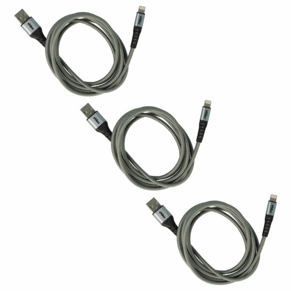 Cabo Lightning USB-A vhbw - 3x 180cm - Preto/Cinzento para Apple iOS