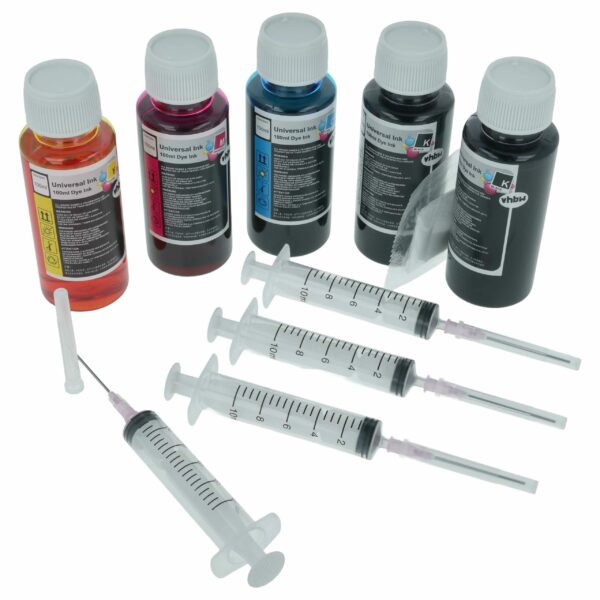 Kit 5 Tinteiros de Recarga Multicolor vhbw para Impressoras Canon, HP e outras (100 ml)