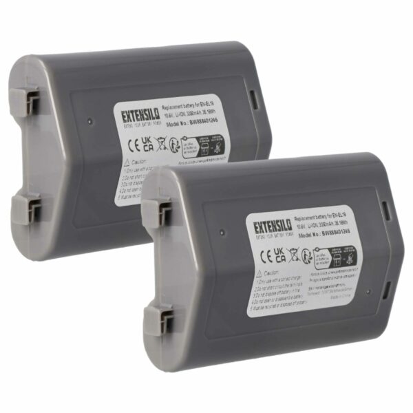 2x Bateria compatível Nikon EN-EL18 - 3350mAh, 10.8V, Li-Ion EXTENSILO