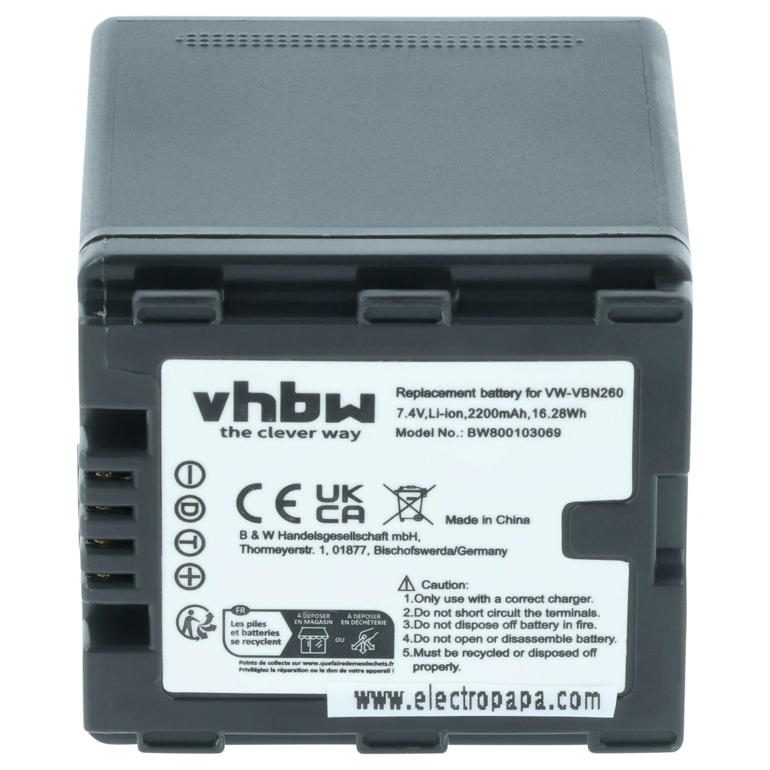 Pack de 2 Baterias vhbw para Câmara Panasonic VW-VBN130 / VW-VBN130E — 2200 mAh 7.2 V Li-Ion - Image 3