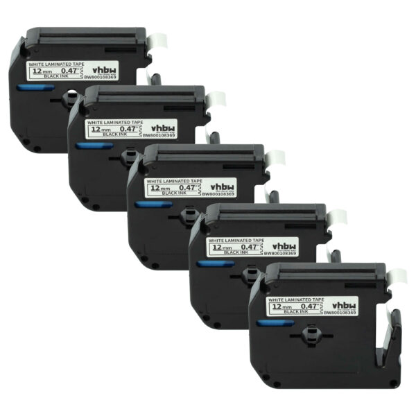 5x Fitas para Etiqueta vhbw substituem Brother M-K231 - 12 mm Preto sobre Branco