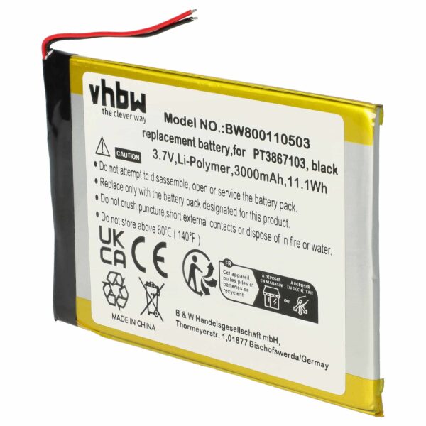 Bateria vhbw para Tablets RCA PT3867103 - 3000 mAh 3.7 V Li-polímero