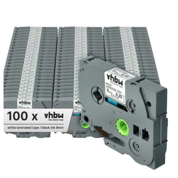 100x Fita de etiquetas vhbw substitui Brother TZ-221, TZE-221 - 9 mm Preto sobre Branco