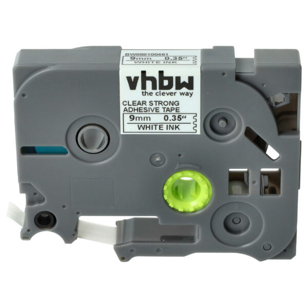 Fita de Etiquetas vhbw Compatível com Brother TZE-S125 - 9 mm Branco sobre Transparente, Extra Resistente