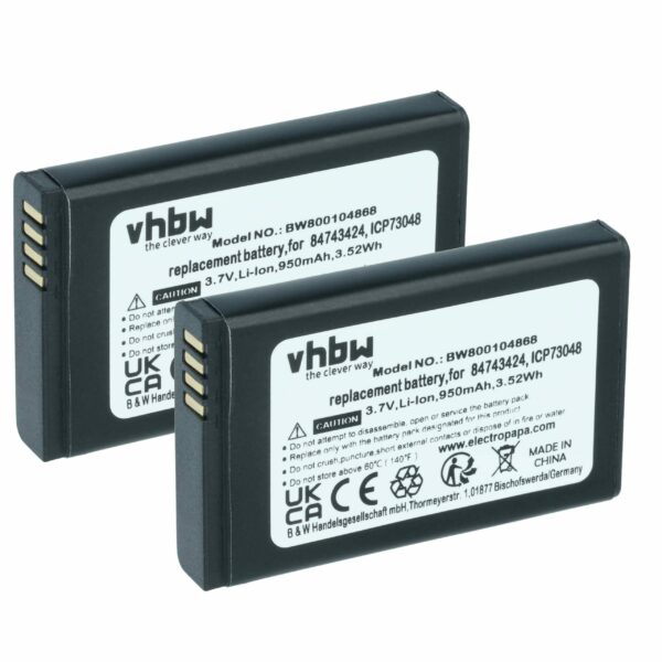 2x Bateria de substituição vhbw para Polycom / Spectralink 84743424, 84743428 - Telefone fixo Agfeo - 950 mAh 3.7 V Li-Ion