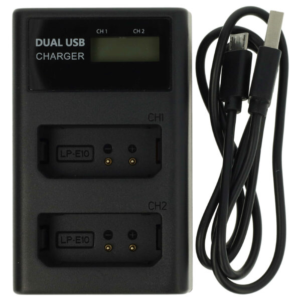 Carregador duplo USB-C e Micro-USB para Canon EOS Kiss X80, Rebel T6, 2000D, 4000D - vhbw