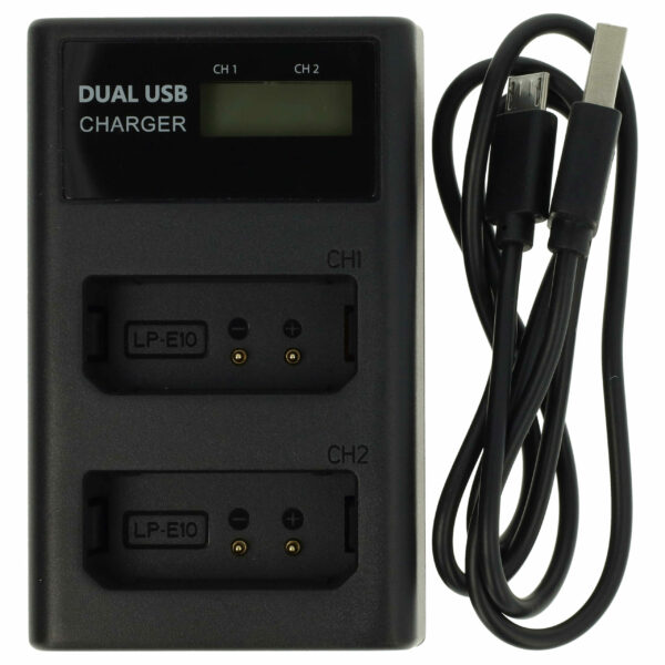Carregador duplo USB-C e Micro-USB para Canon EOS Kiss X80, Rebel T6, 2000D, 4000D - vhbw