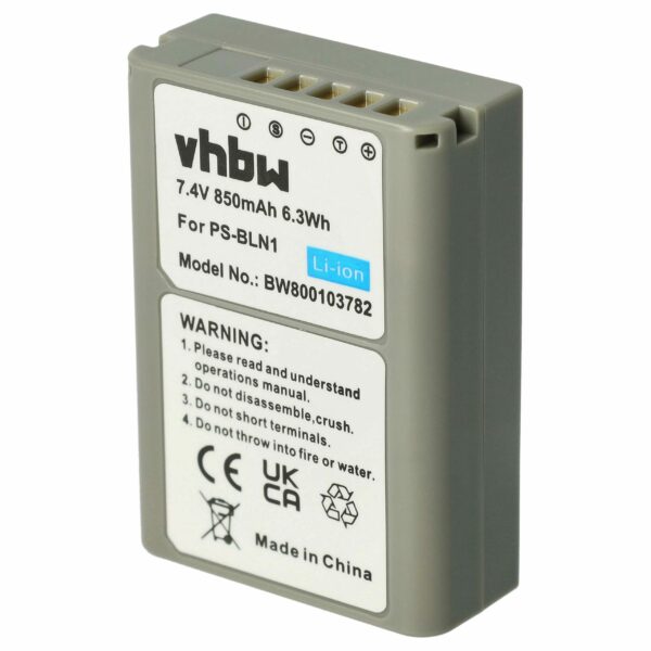 Bateria vhbw para Olympus PS-BLN1 - 850mAh, 7.6V, Li-Ion com Chip de Informação