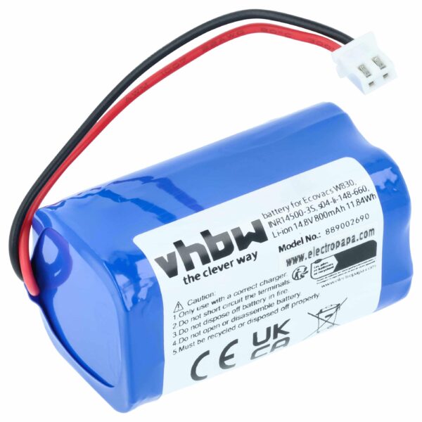 Bateria vhbw para Ecovacs (s04-li-148-660, 10001029, 10000605) - 800mAh, 14.8V, Li-Ion