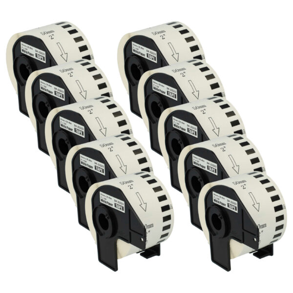 10x Rolo de Etiquetas Compatível Brother DK-22223 - Premium 50 mm x 30.48 m + Suporte