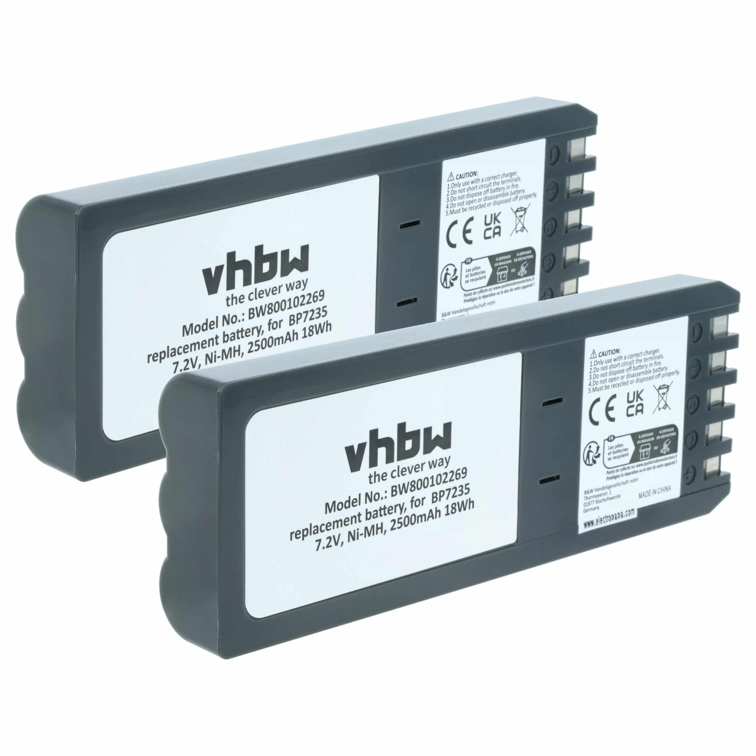 Bateria vhbw 2x 2500 mAh 7.2V NiMH compatível com Fluke BP7235, 668225, 116-066
