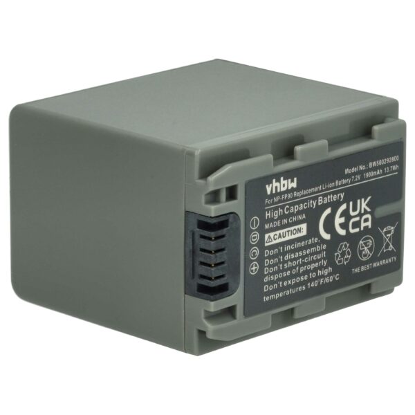 Bateria para Câmara de Vídeo vhbw compatível com Sony NP-FP60, NP-FP51, NP-FP50, NP-FP30, NP-FP71, NP-FP70 - 1900 mAh 7.2V Li-Ion