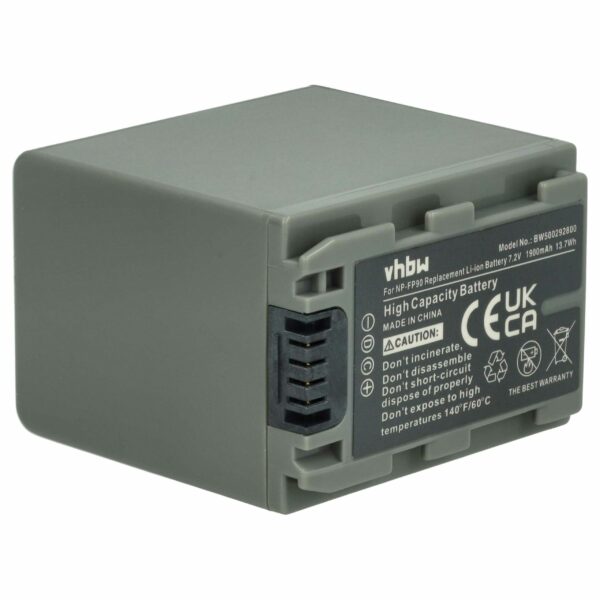 Bateria para Câmara de Vídeo vhbw compatível com Sony NP-FP60, NP-FP51, NP-FP50, NP-FP30, NP-FP71, NP-FP70 - 1900 mAh 7.2V Li-Ion
