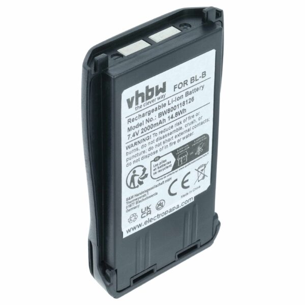 Bateria de rádio vhbw substitui Baofeng BL-B - 2000 mAh 7.4 V Li-Ion