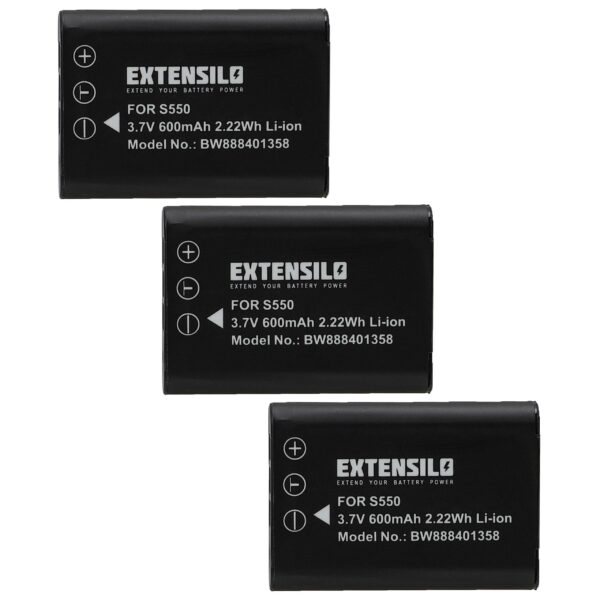 3x Bateria substitui Nikon EN-EL11 - 600mAh, 3.7V, Li-Ion EXTENSILO