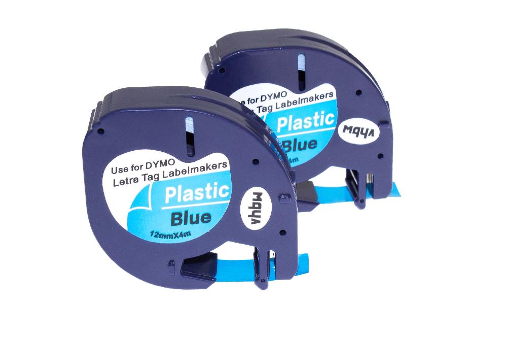 2x Fita de Etiquetas compatível com Dymo 91205 - 12 mm Preto sobre Azul