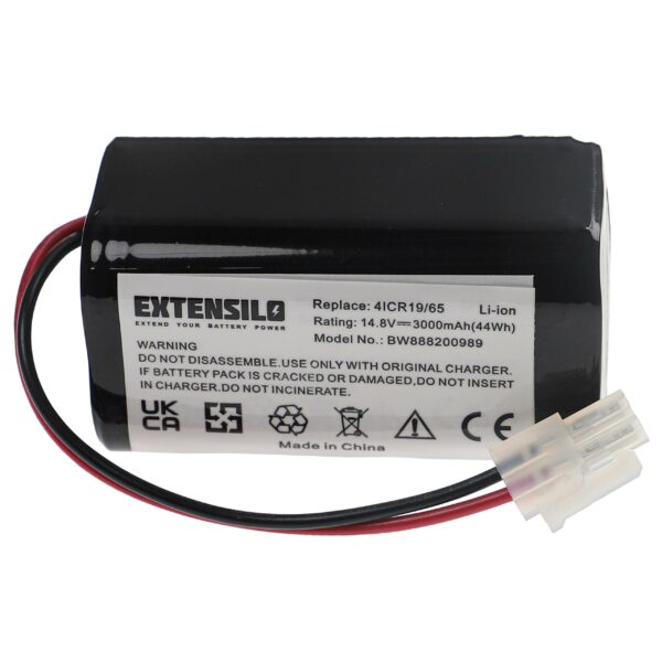 Bateria EXTENSILO para Ecovacs, Silvercrest, iLife e Zaco 3000mAh, 14.8V, Li-Ion