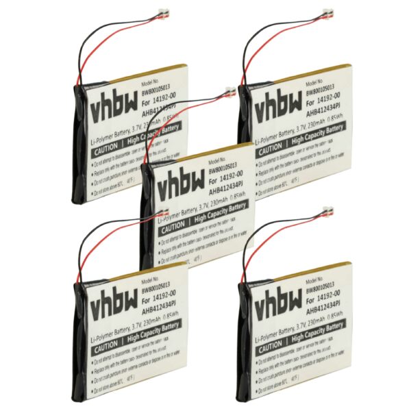 Bateria Wireless Headset vhbw 5x - Compatível Jabra AHB412434PJ, 14192-00 - 230 mAh 3.7 V Li-polímero