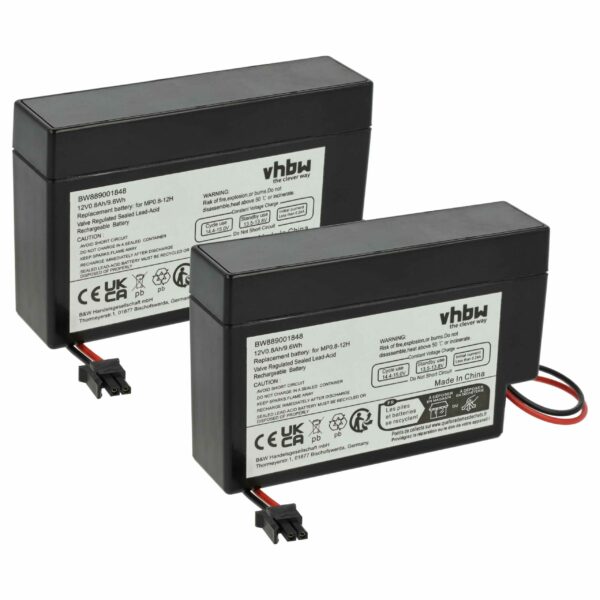 2x Bateria substitui MP0.8-12H - 800 mAh 12V AGM, conector AMP