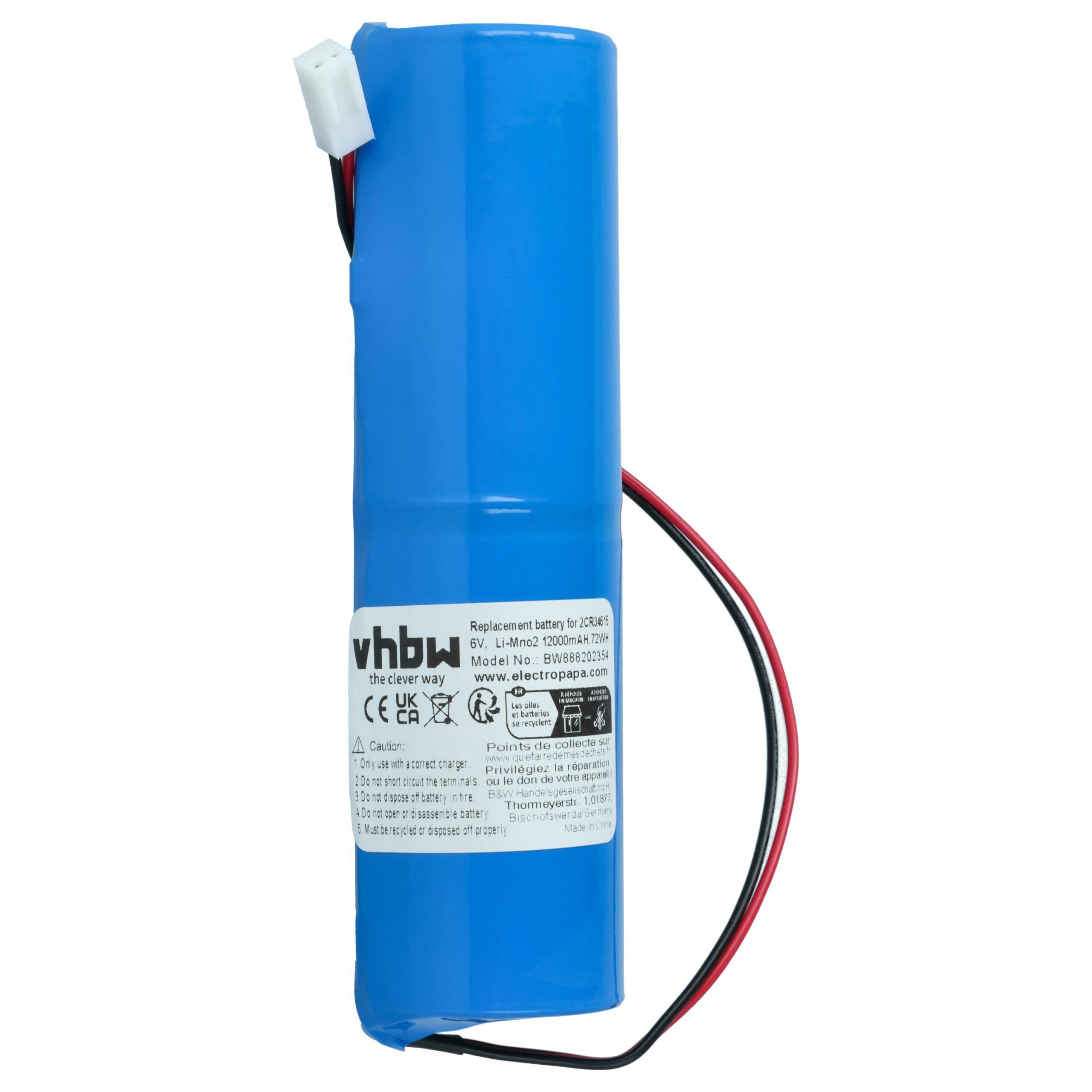Bateria de Substituição para Sistemas de Alarme Jablotron vhbw 2CR34615 BAT-80A-SAFT - 12000 mAh 6V Li-MnO2